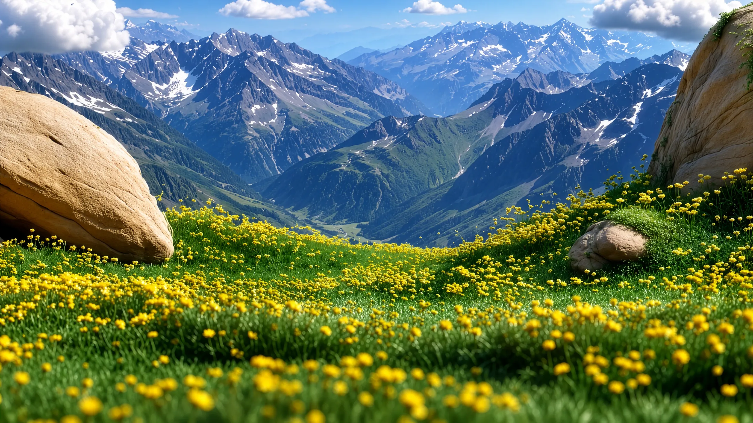 Summit meadow with wildflowers overlooking the valley
