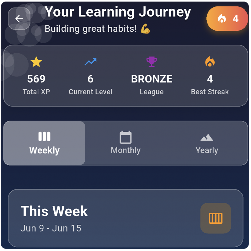 Progress tracking interface showing daily learning goals